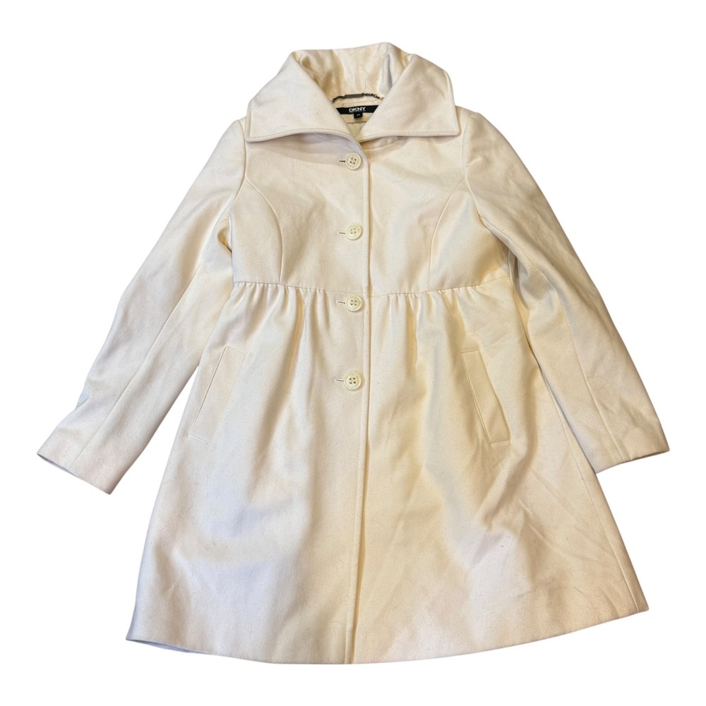 DKNY  Cream Wool Blend Pea Coat Jacket Size 14‎